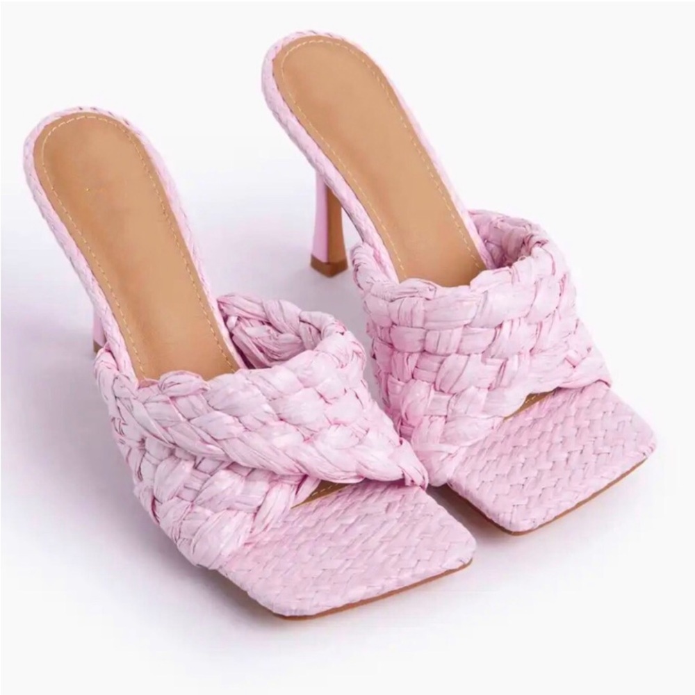 Woven square high heels Pink